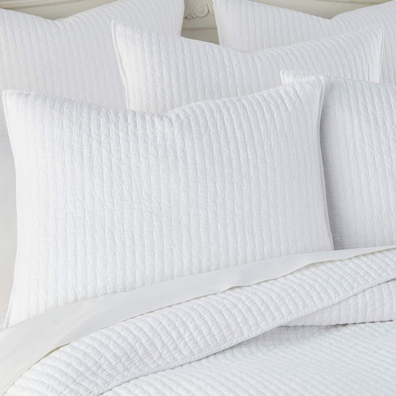 Levtex Home - Cross Stitch - 100% Cotton - Euro Shams Set of Two - (26x26in.), No Insert - Bright White - Image 3